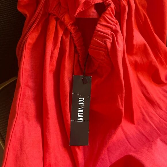NWT Toit Volant Nana Atelier Red Ruffle Dress Sz L Backless Linen Blend - Picture 11 of 11
